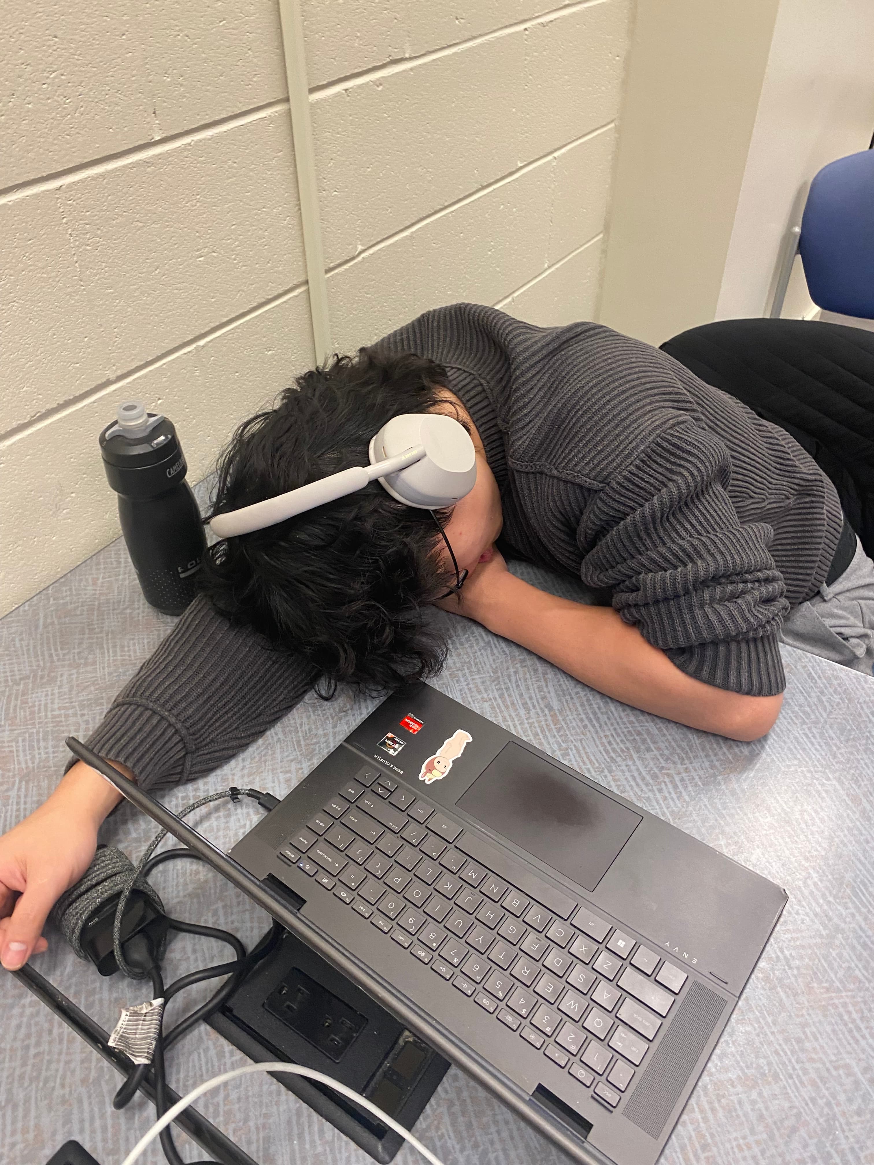 crashed in the library